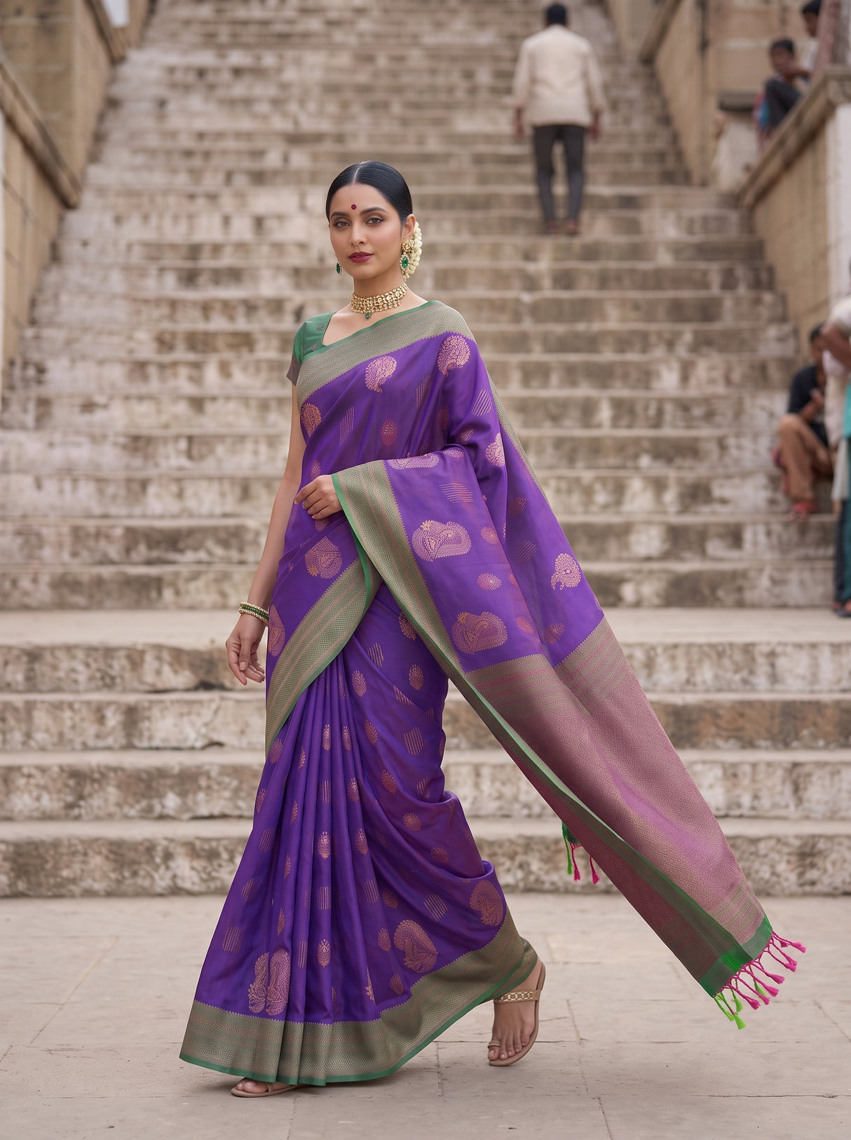 MIMOSA Purple Kanjivaram Art Silk Saree — pose 7 styling detail