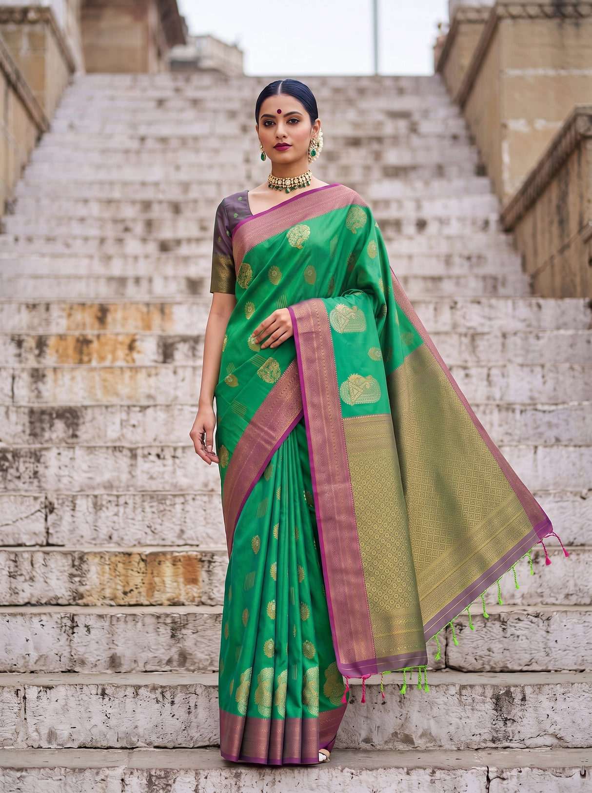 MIMOSA Rama Kanjivaram Art Silk Saree — pose 10 styling detail