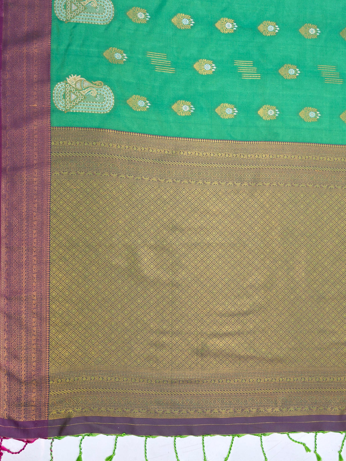 MIMOSA Rama Kanjivaram Art Silk Saree — pallu and zari work detail