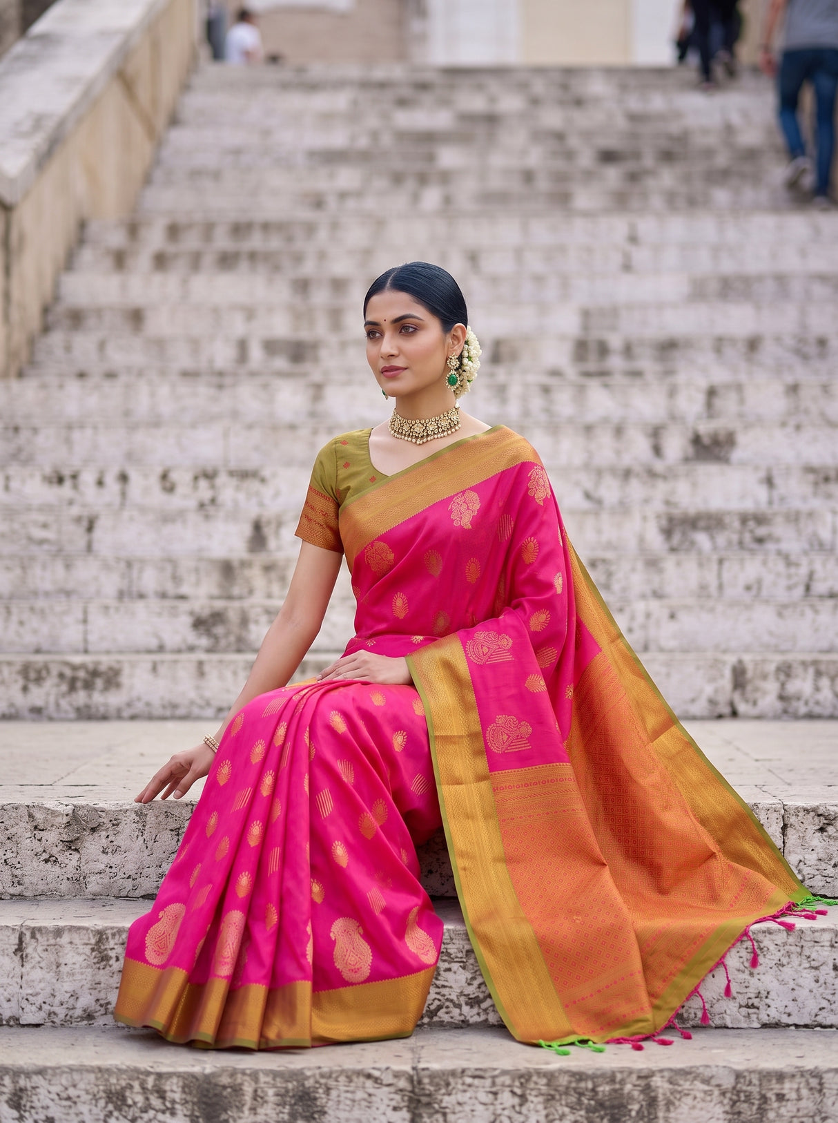 MIMOSA Rani Kanjivaram Art Silk Saree — pose 8 styling detail