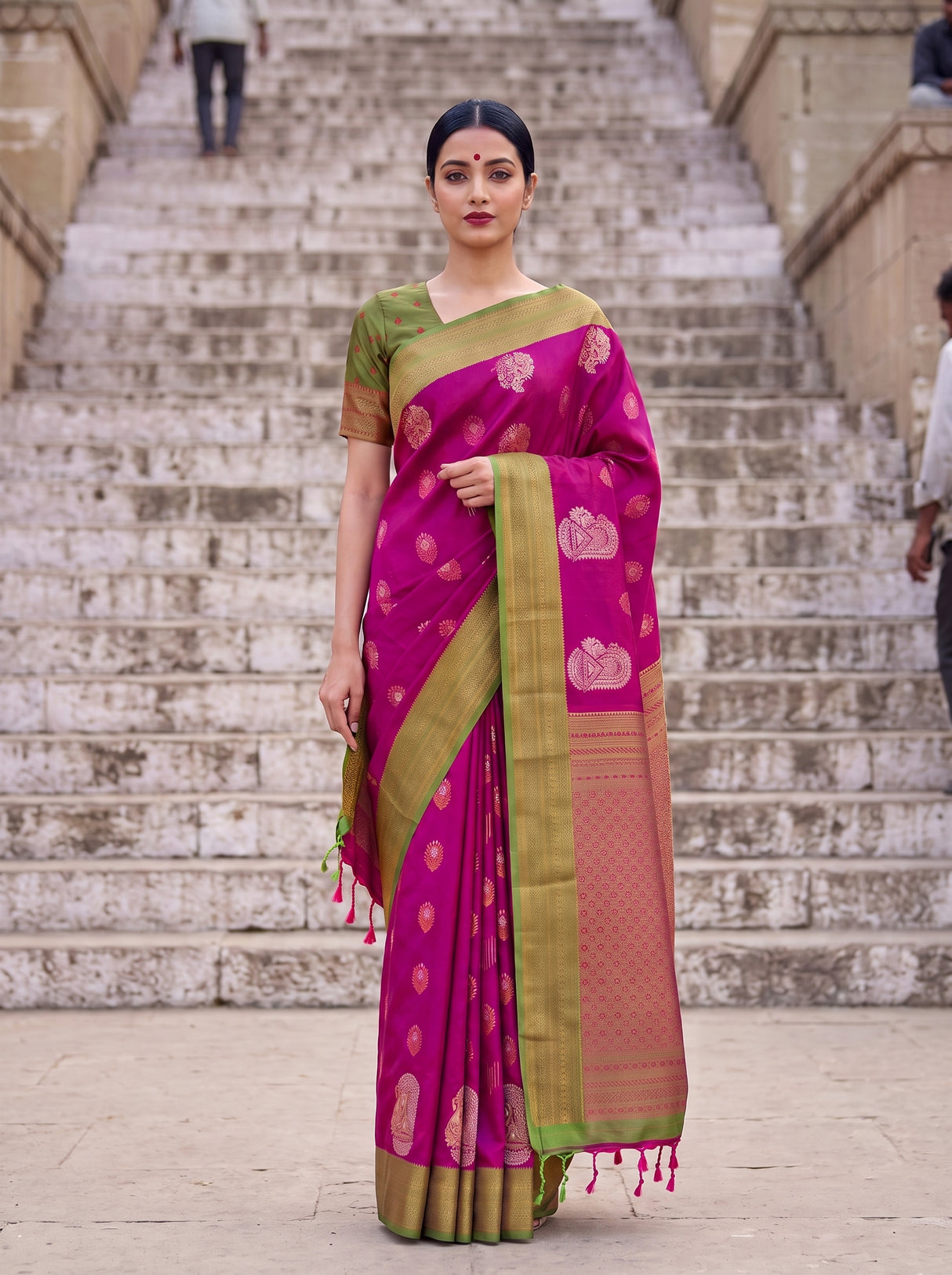 MIMOSA Wine Kanjivaram Art Silk Saree — pose 10 styling detail