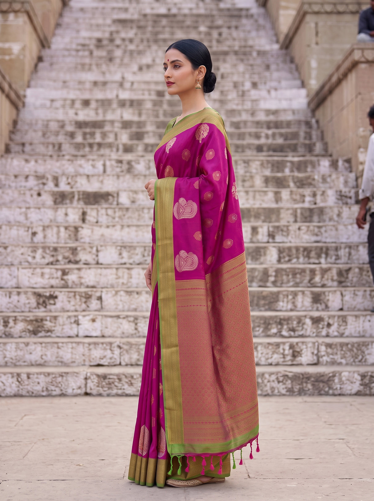 MIMOSA Wine Kanjivaram Art Silk Saree — pose 3 styling detail