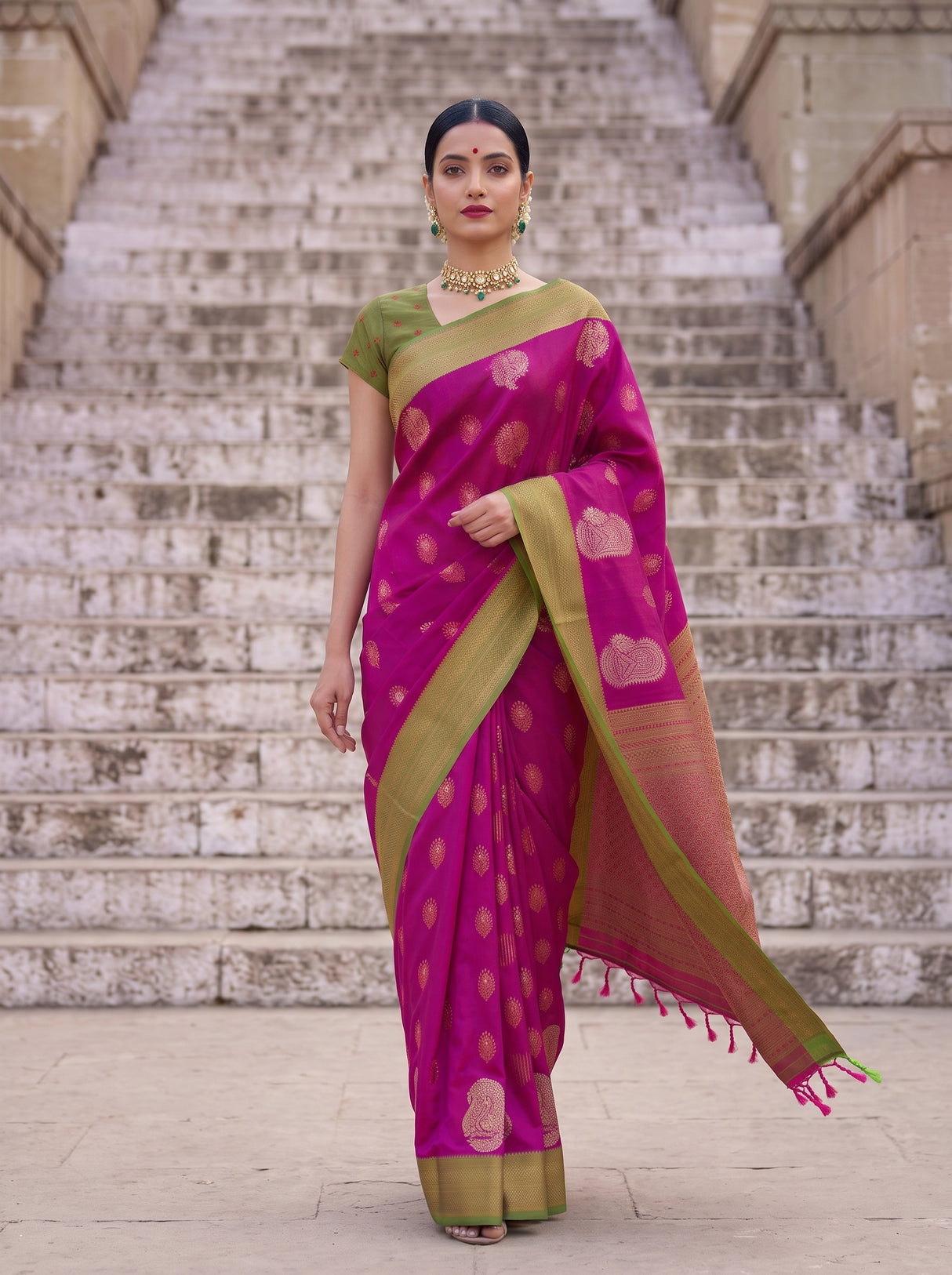 MIMOSA Wine Kanjivaram Art Silk Saree — pose 7 styling detail
