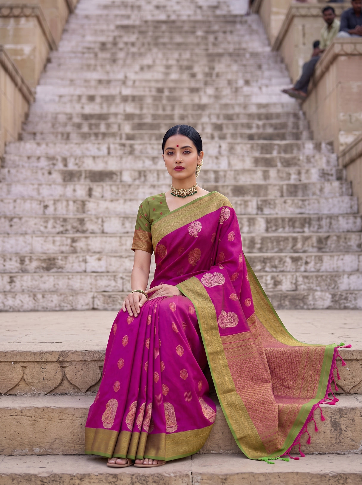 MIMOSA Wine Kanjivaram Art Silk Saree — pose 8 styling detail