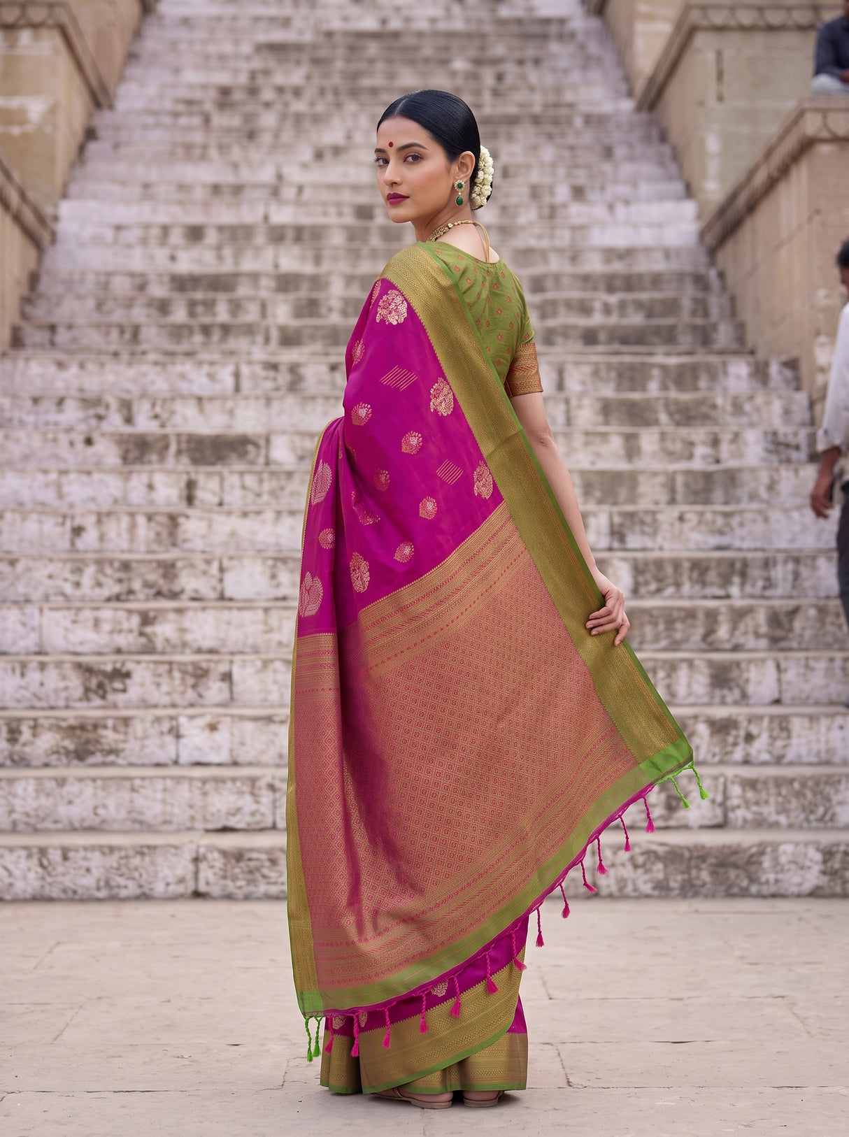 MIMOSA Wine Kanjivaram Art Silk Saree — pose 9 styling detail
