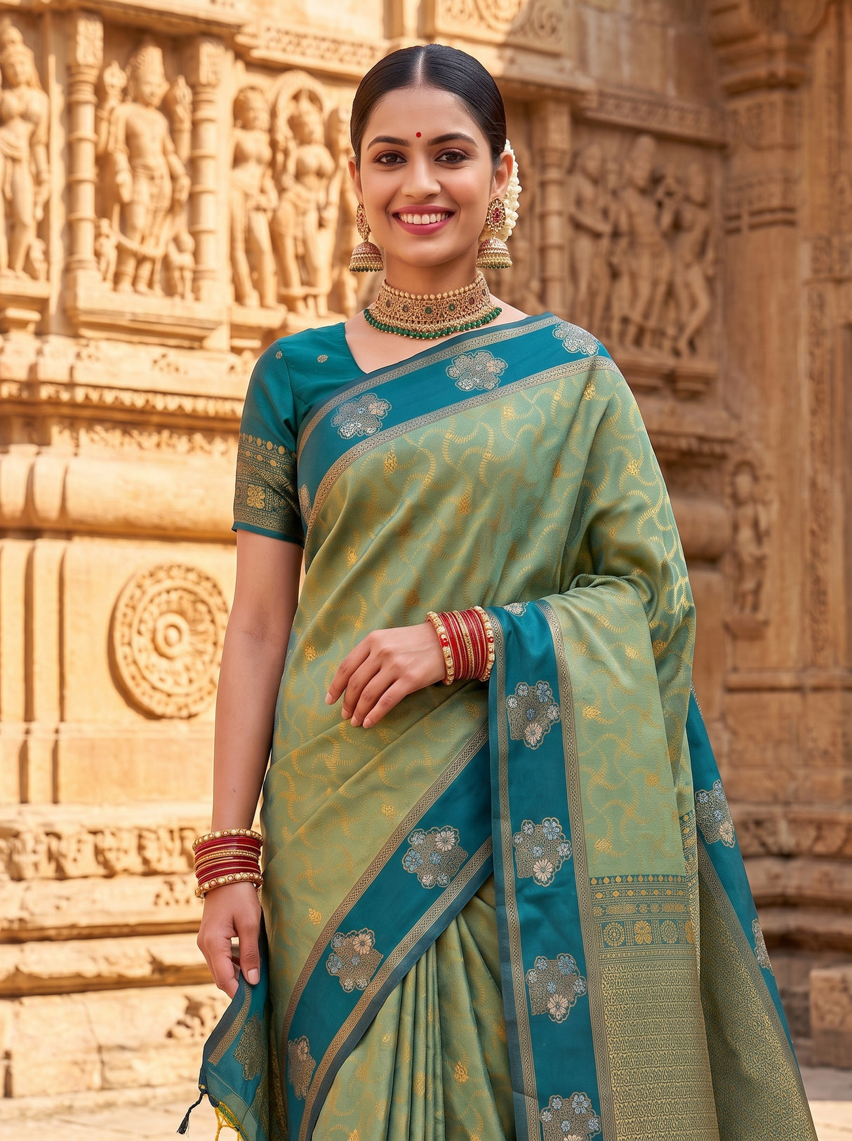 MIMOSA Green Saree Saree — pose 10 styling detail