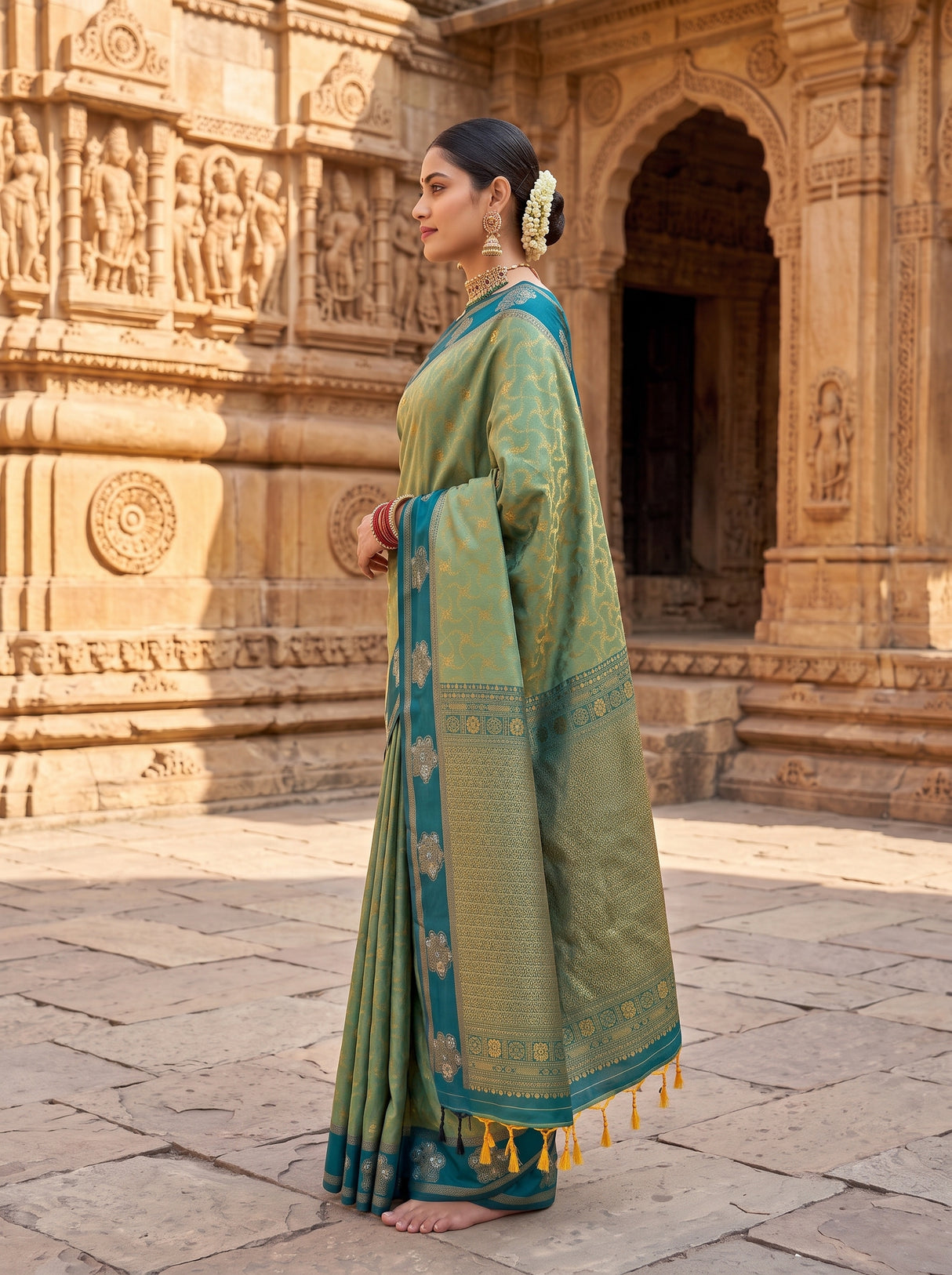 MIMOSA Green Saree Saree — pose 3 styling detail