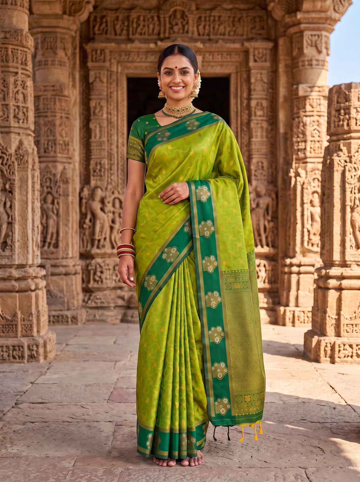 MIMOSA Olive Saree Saree — pose 10 styling detail