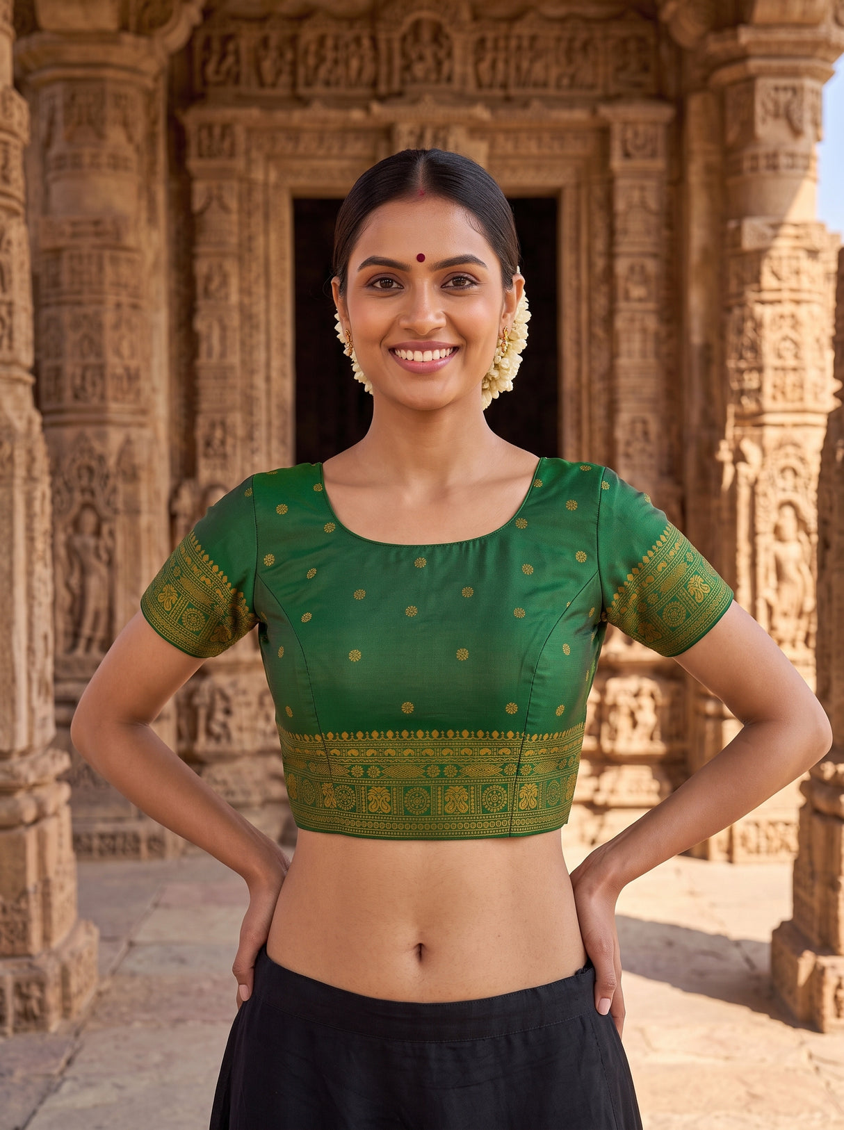 MIMOSA Olive Saree Saree — blouse close-up