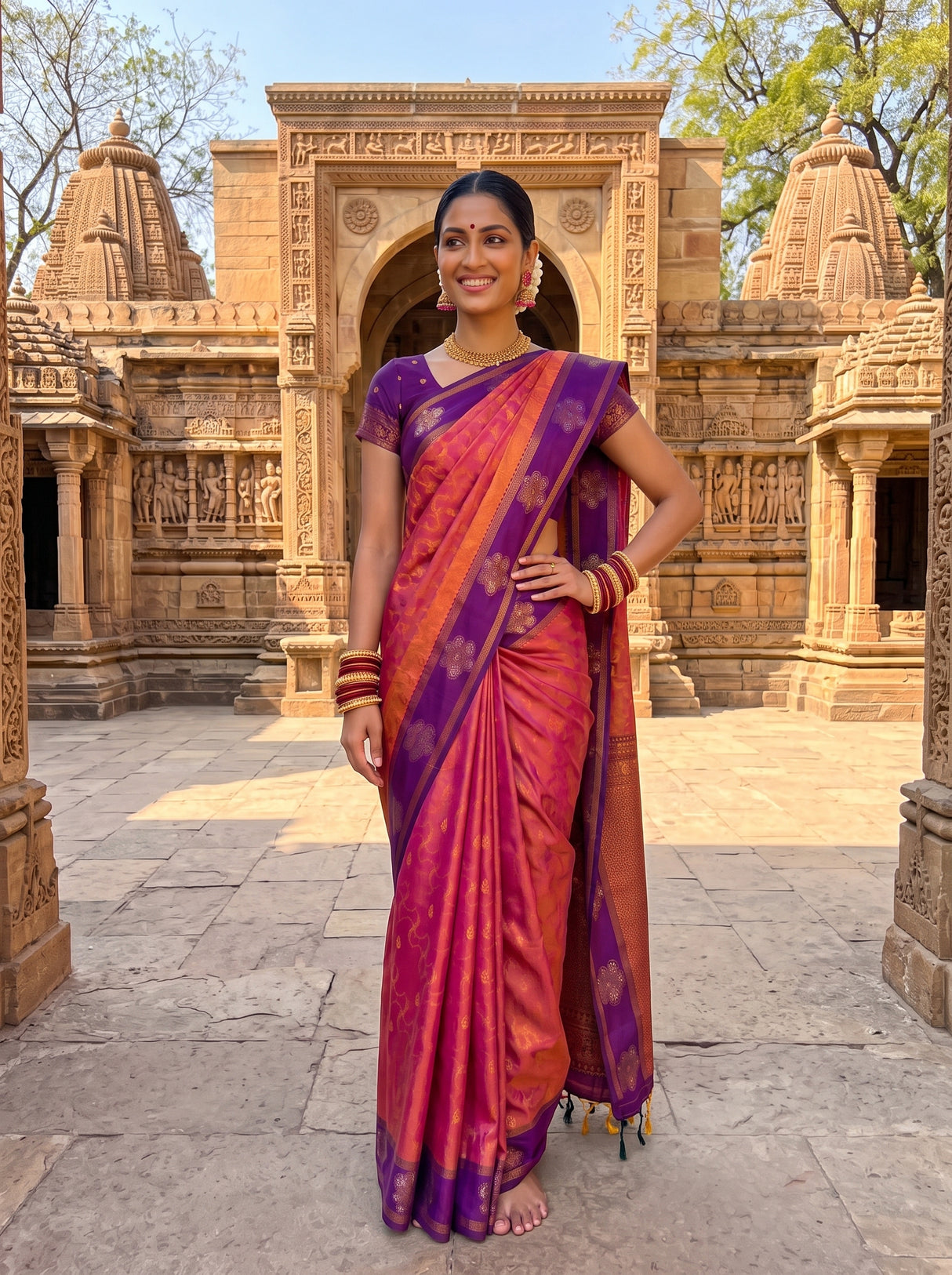 MIMOSA Peach Saree Saree — pose 4 styling detail