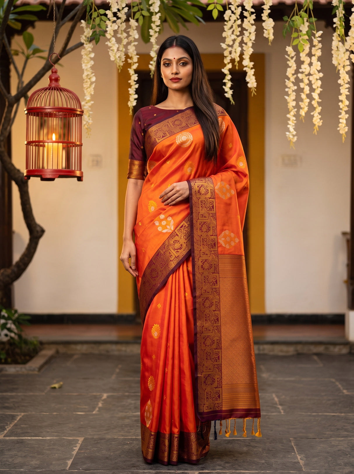 MIMOSA Mustard Kanjivaram Art Silk Saree — Model draped