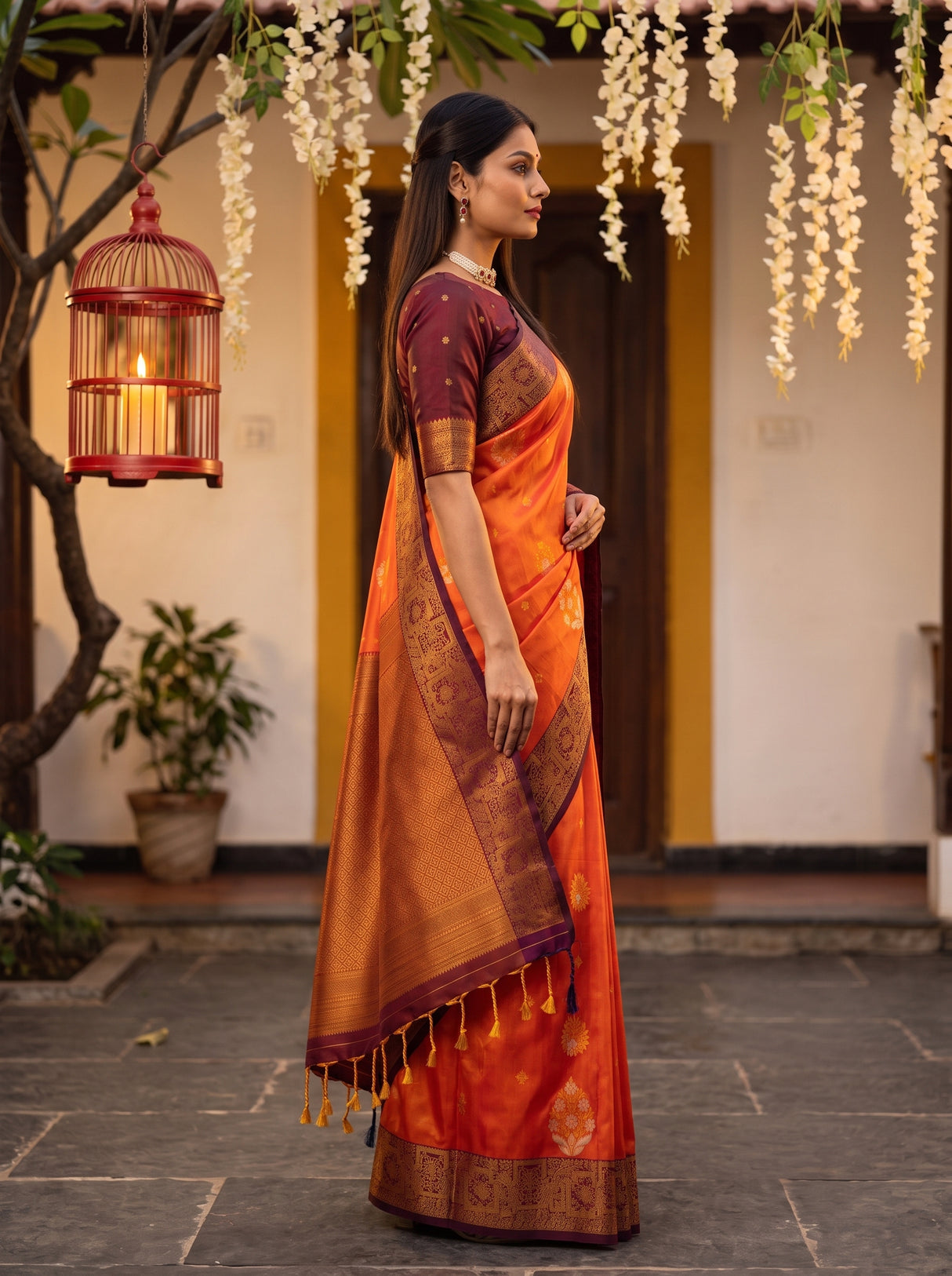 MIMOSA Mustard Kanjivaram Art Silk Saree — AI Model lifestyle pose