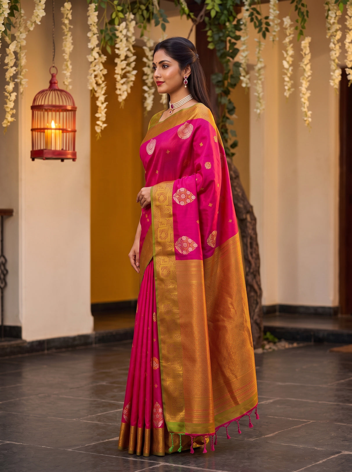 MIMOSA Rani Kanjivaram Art Silk Saree — AI Model lifestyle pose