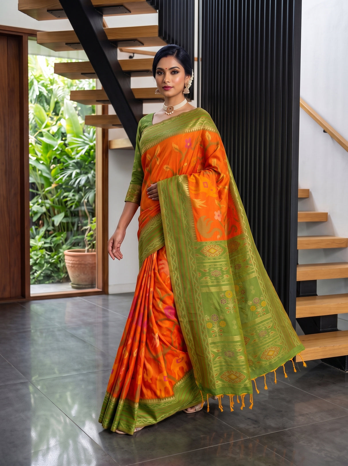 MIMOSA Orange Saree Saree — pose 7 styling detail