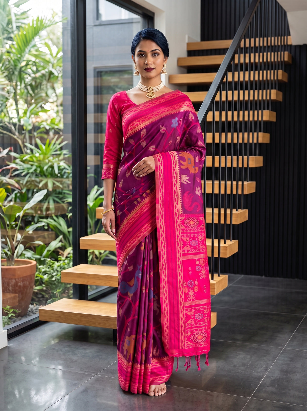 MIMOSA Wine Saree Saree — pose 10 styling detail