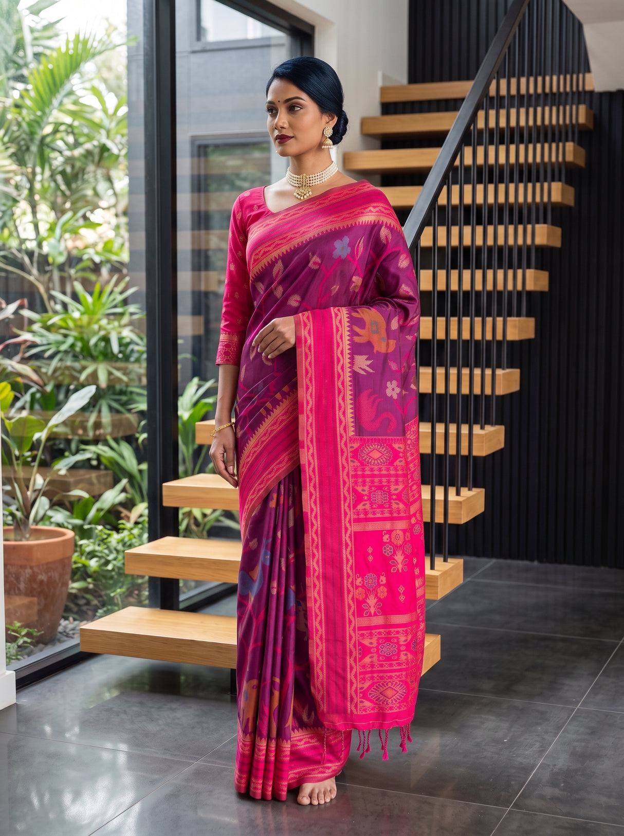 MIMOSA Wine Saree Saree — pose 4 styling detail