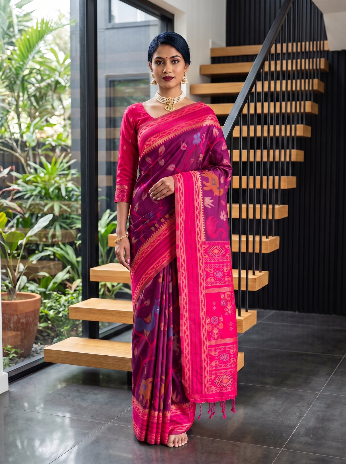MIMOSA Wine Saree Saree — pose 6 styling detail