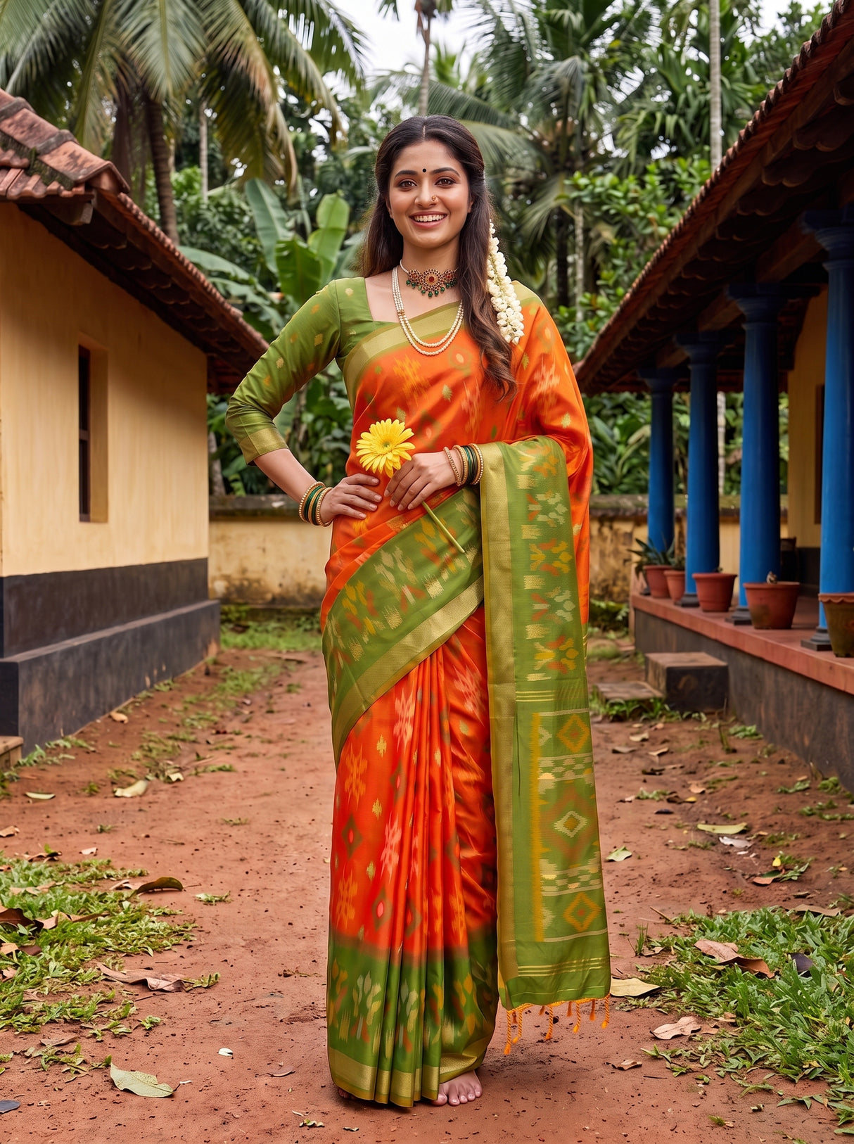 MIMOSA Orange Saree Saree — pose 4 styling detail