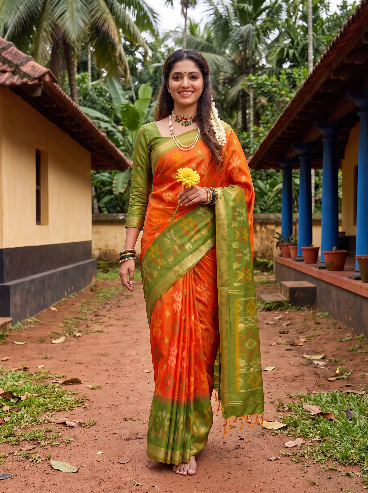 MIMOSA Orange Saree Saree — pose 6 styling detail
