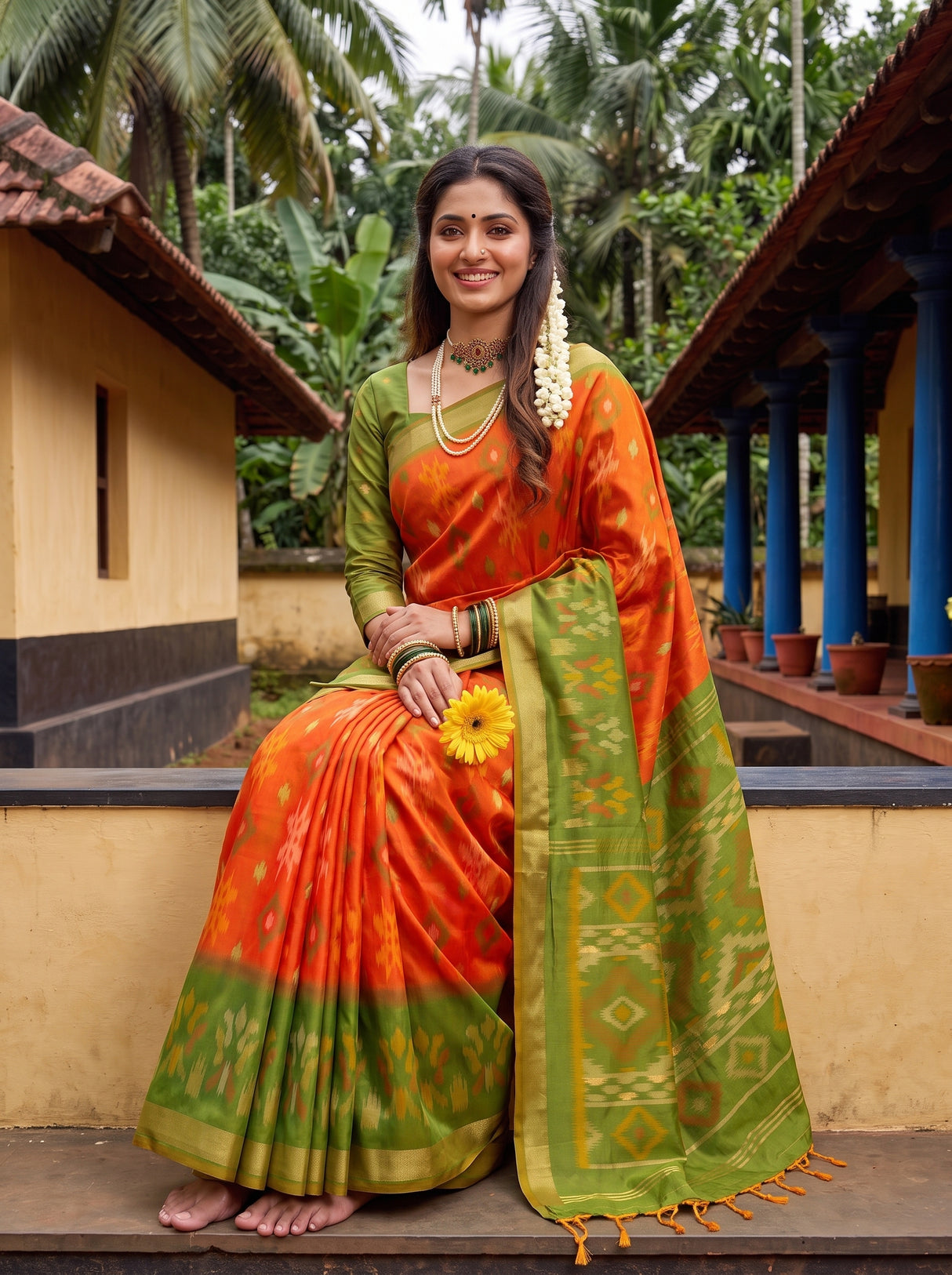 MIMOSA Orange Saree Saree — pose 8 styling detail
