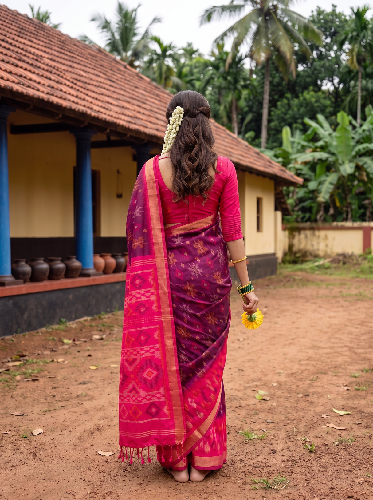 MIMOSA Wine Saree Saree — pose 2 styling detail
