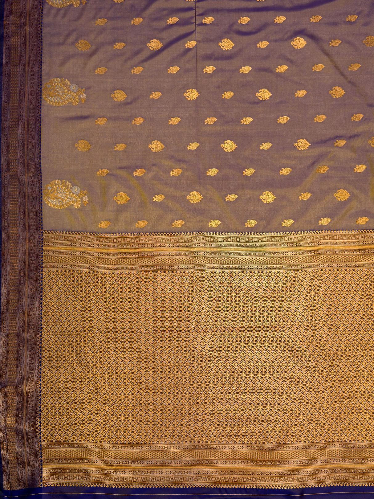 MIMOSA Grey Saree Saree — pallu and zari work detail
