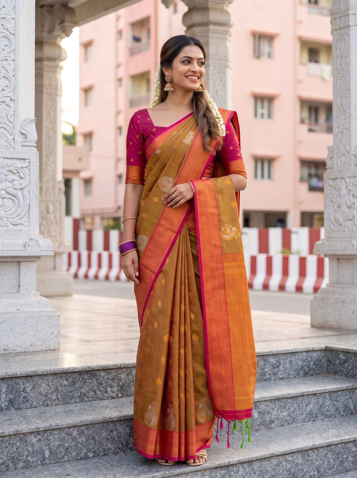 MIMOSA Rust Saree Saree — pose 10 styling detail