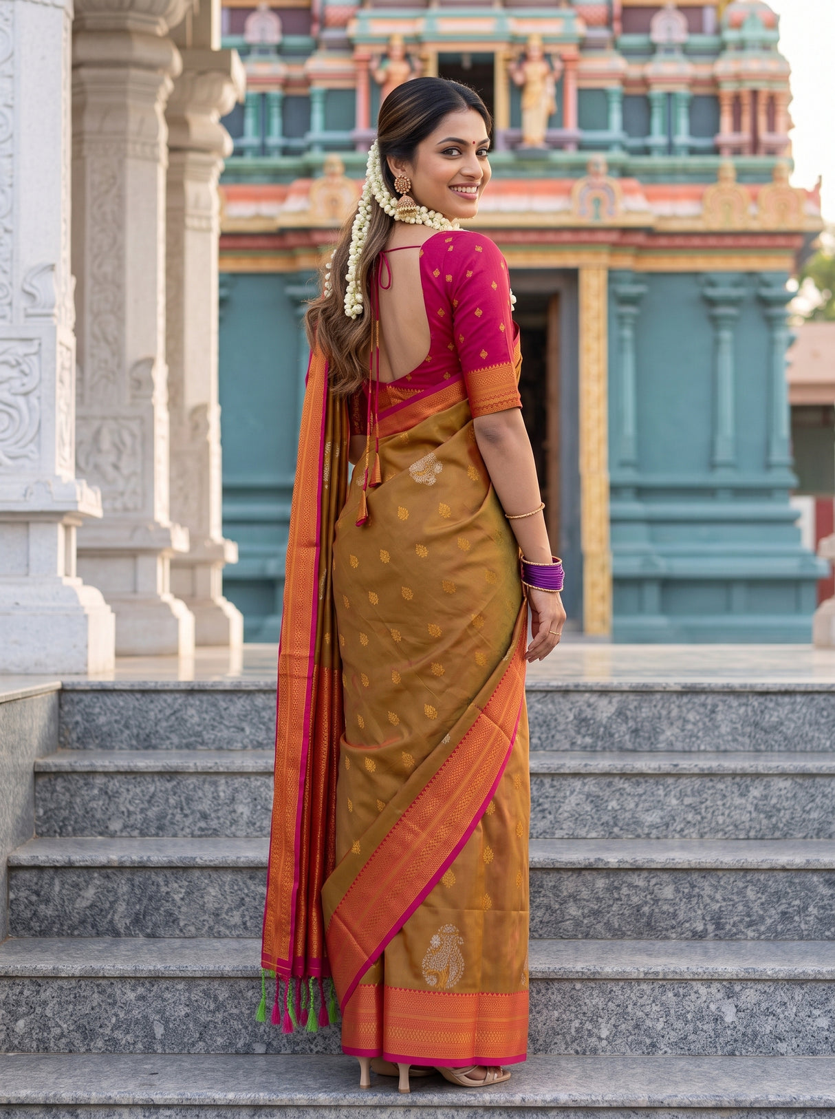 MIMOSA Rust Saree Saree — pose 7 styling detail
