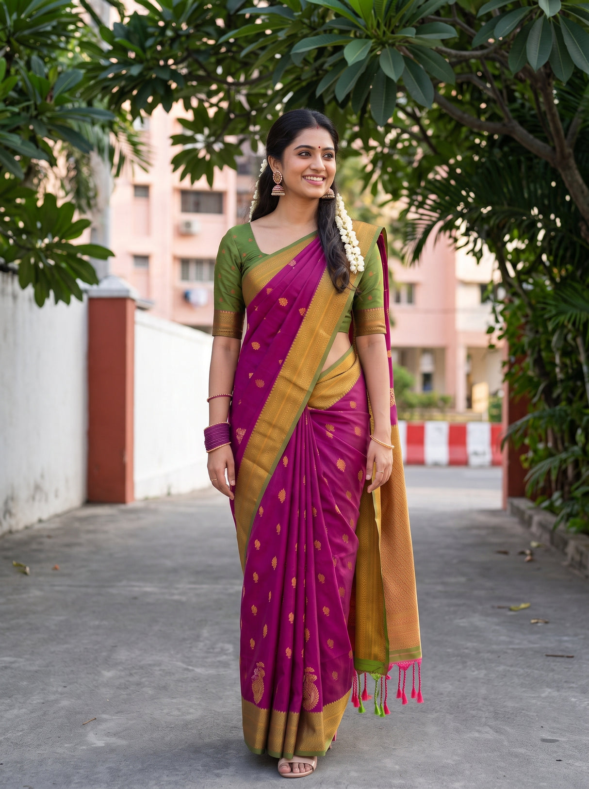MIMOSA Wine Saree Saree — pose 5 styling detail