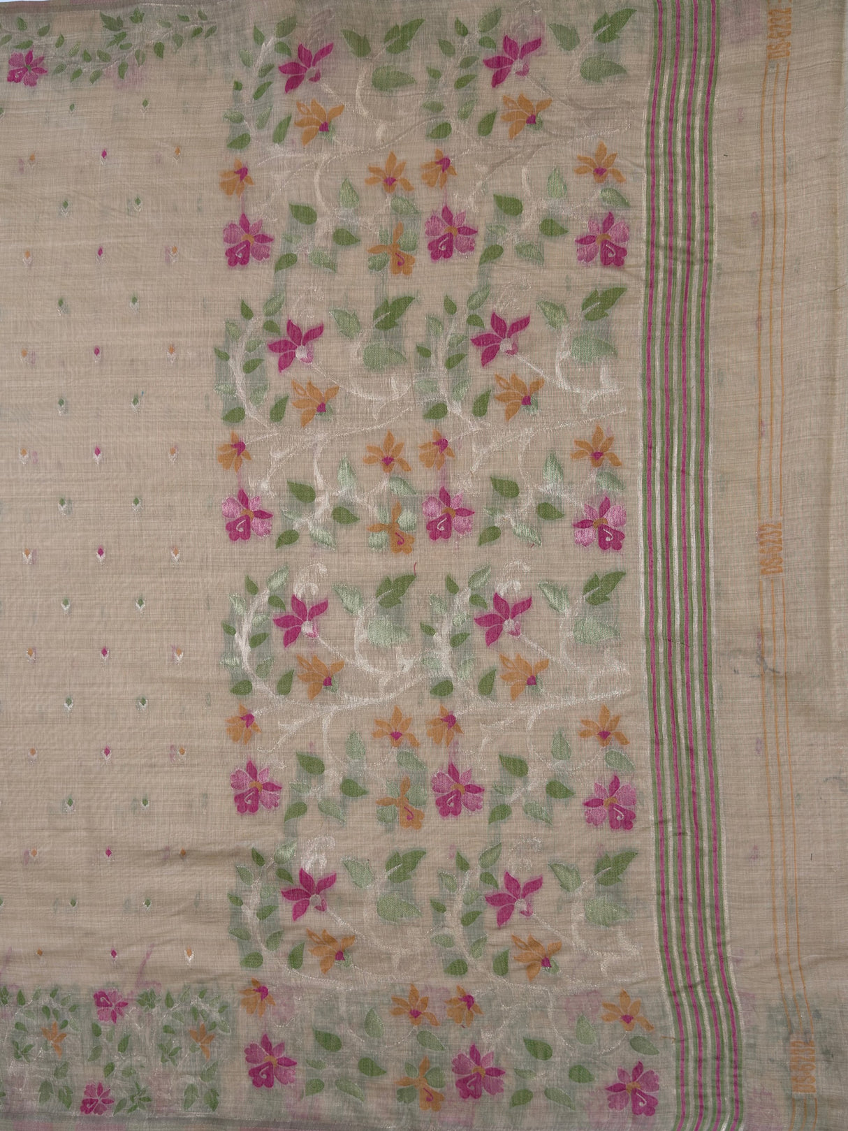 MIMOSA Chiku Banarasi Linen Saree — pallu and zari work detail