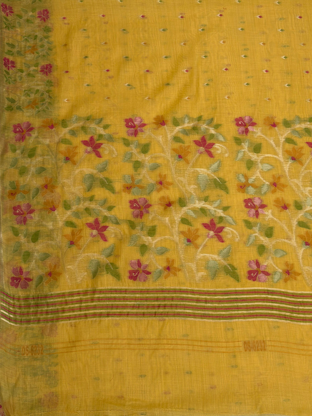 MIMOSA Gold Banarasi Linen Saree — pallu and zari work detail