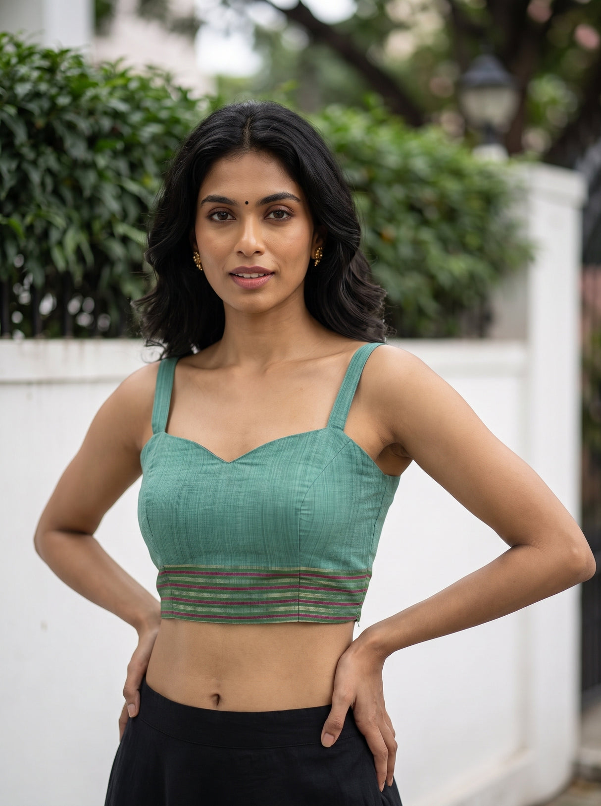 MIMOSA Rama Banarasi Linen Saree — blouse close-up