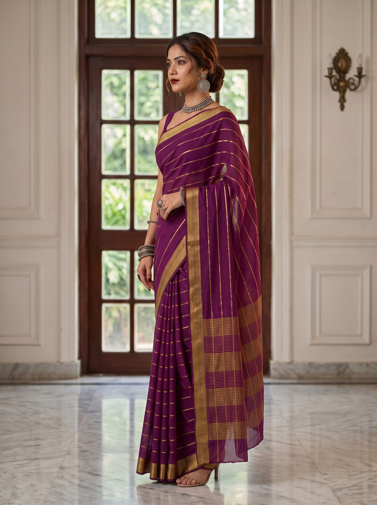 MIMOSA Jamun Mysore Silk Crepe Saree — pose 3 styling detail