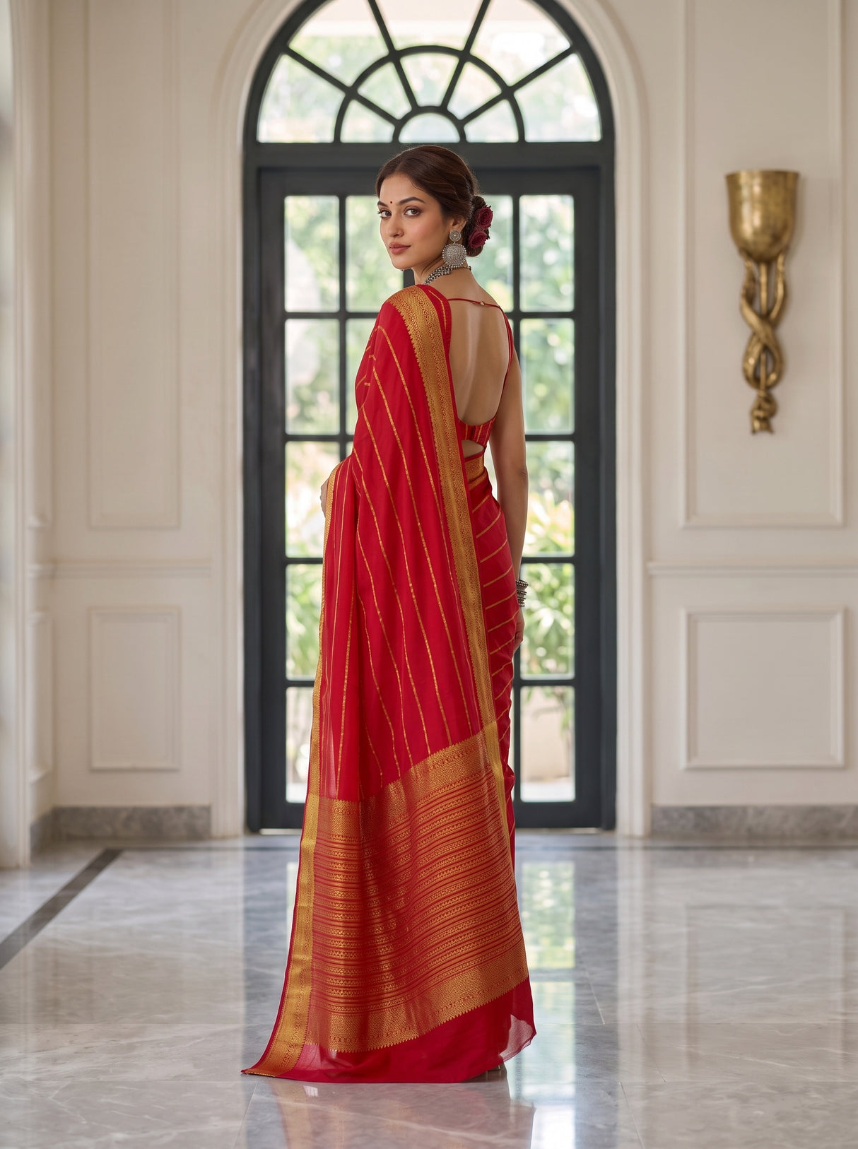 MIMOSA Strawberry Mysore Silk Crepe Saree — pose 7 styling detail