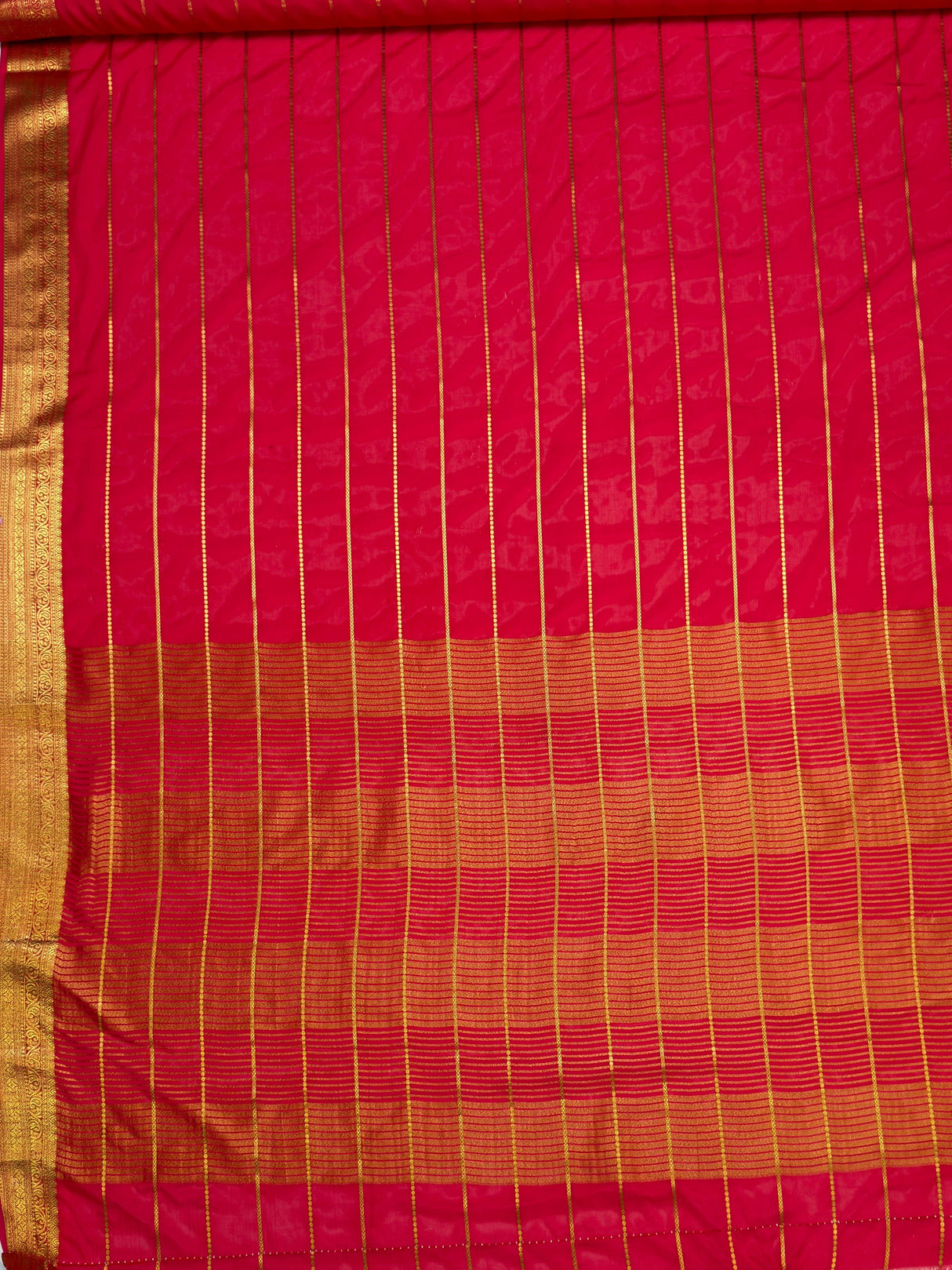 MIMOSA Strawberry Mysore Silk Crepe Saree — pallu and zari work detail