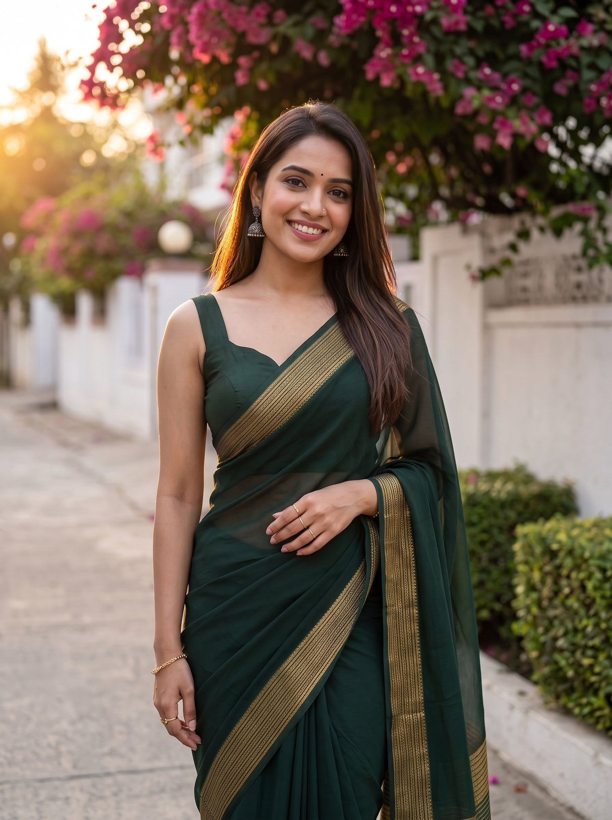 MIMOSA Bottle Green Saree Saree — pose 10 styling detail