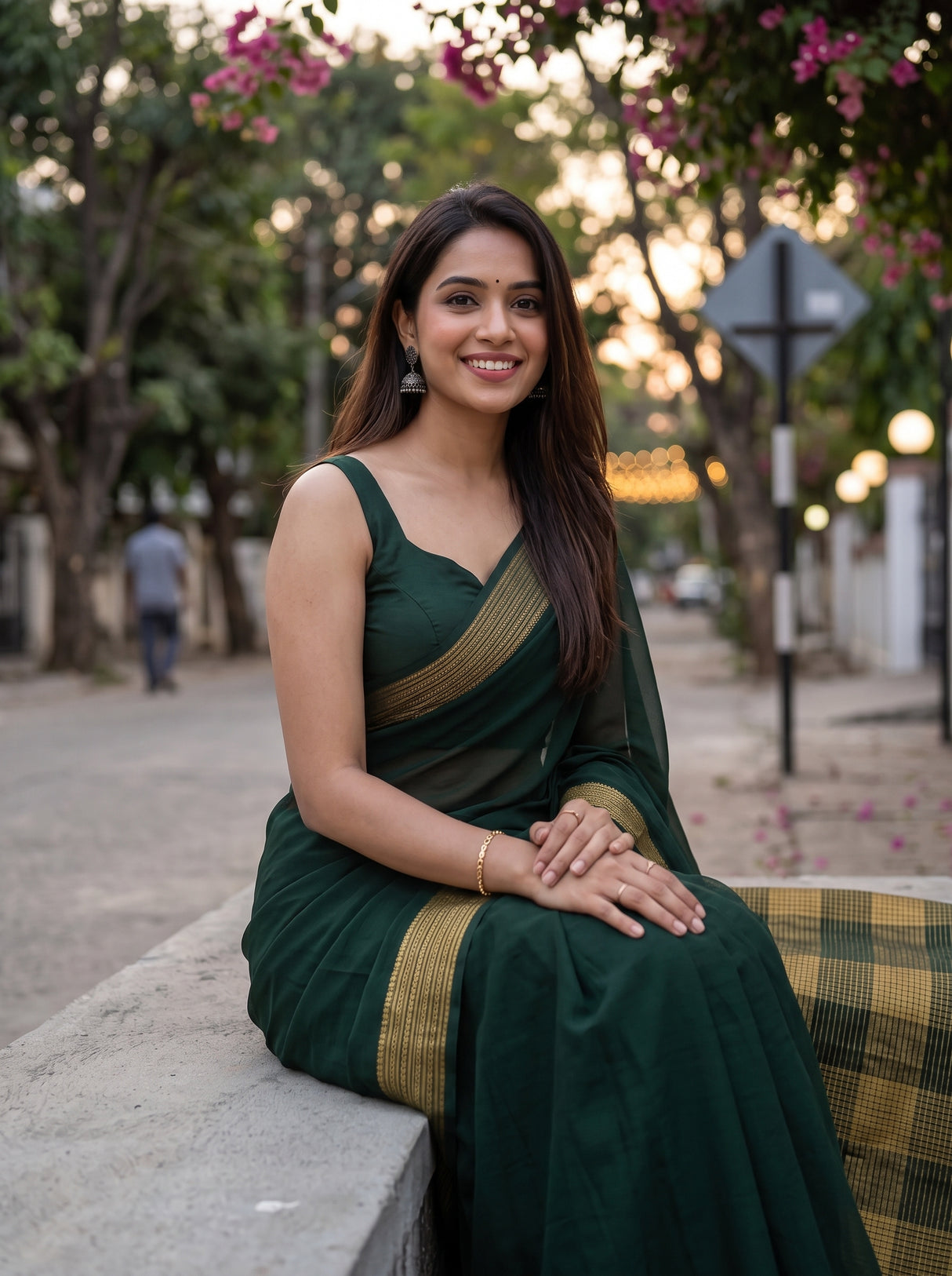 MIMOSA Bottle Green Saree Saree — pose 8 styling detail