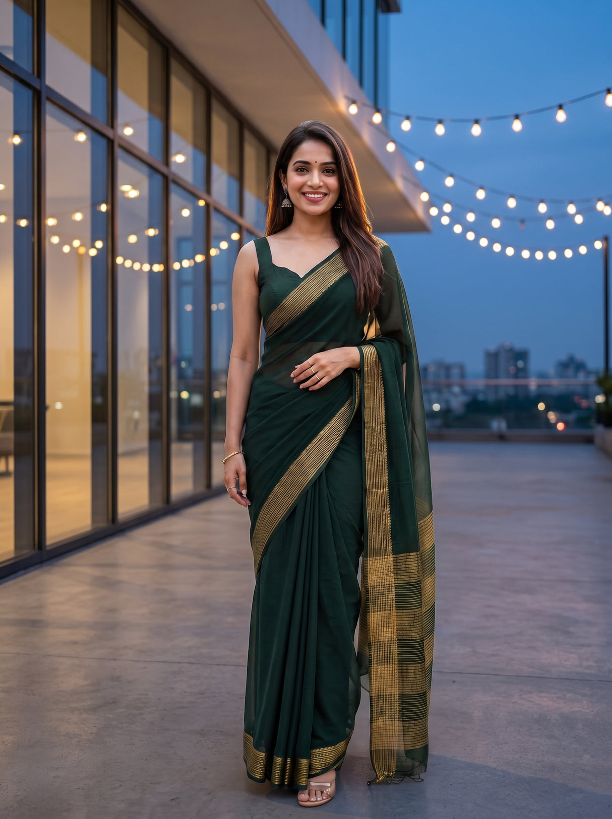 MIMOSA Bottle Green Saree Saree — pose 9 styling detail