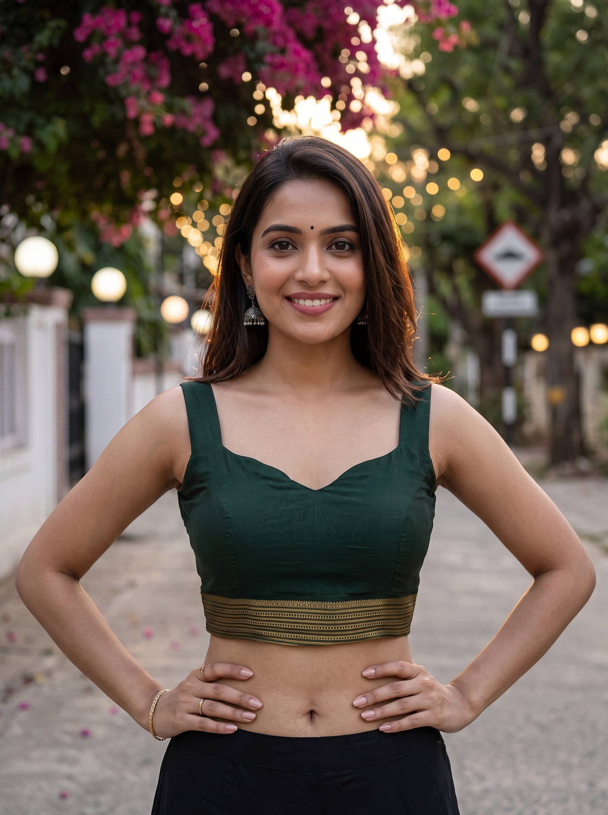MIMOSA Bottle Green Saree Saree — blouse close-up