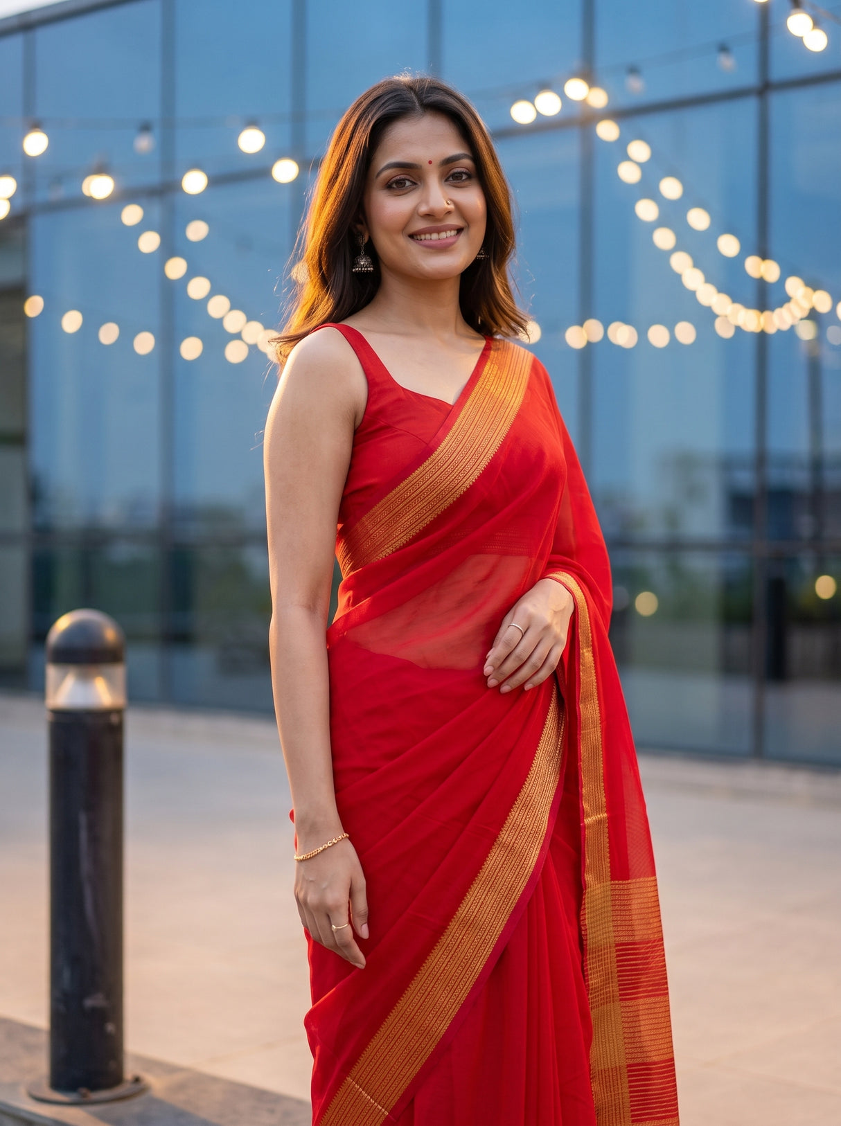 MIMOSA Red Saree Saree — pose 10 styling detail