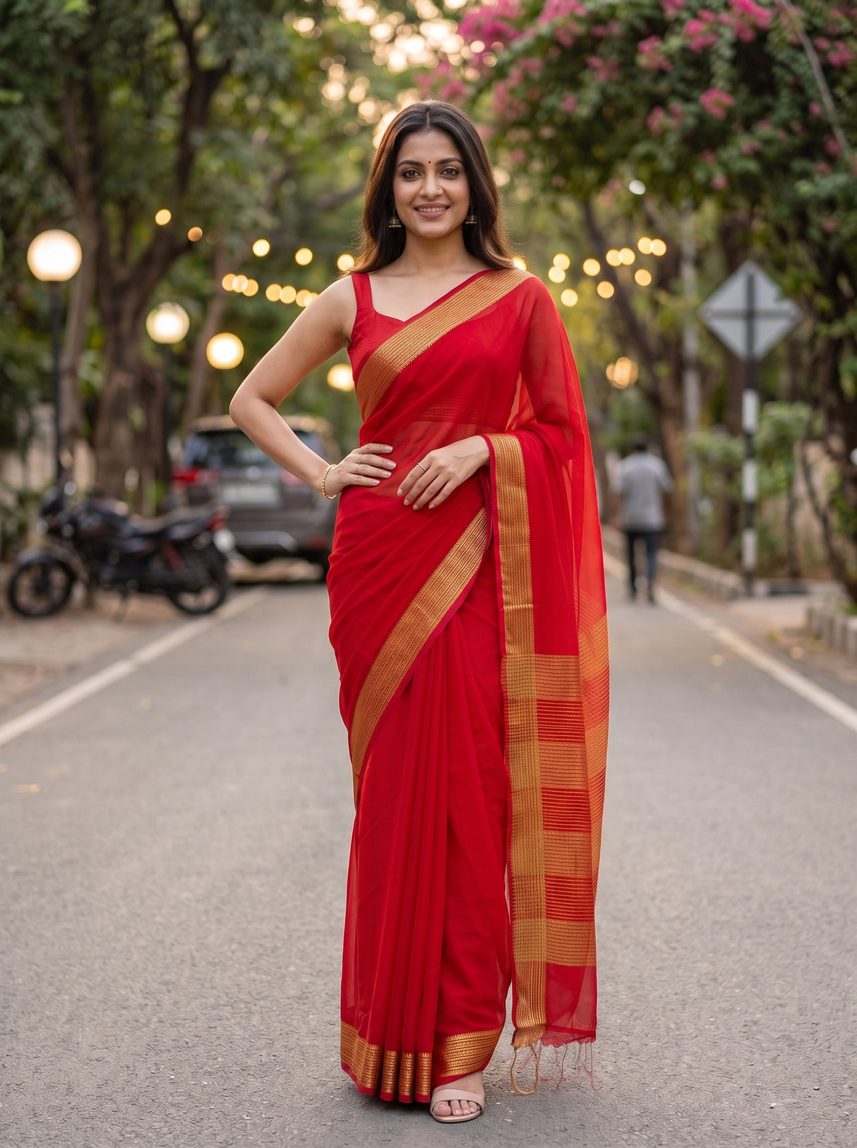 MIMOSA Red Saree Saree — pose 4 styling detail