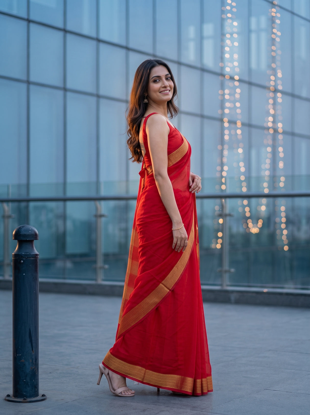 MIMOSA Red Saree Saree — pose 5 styling detail