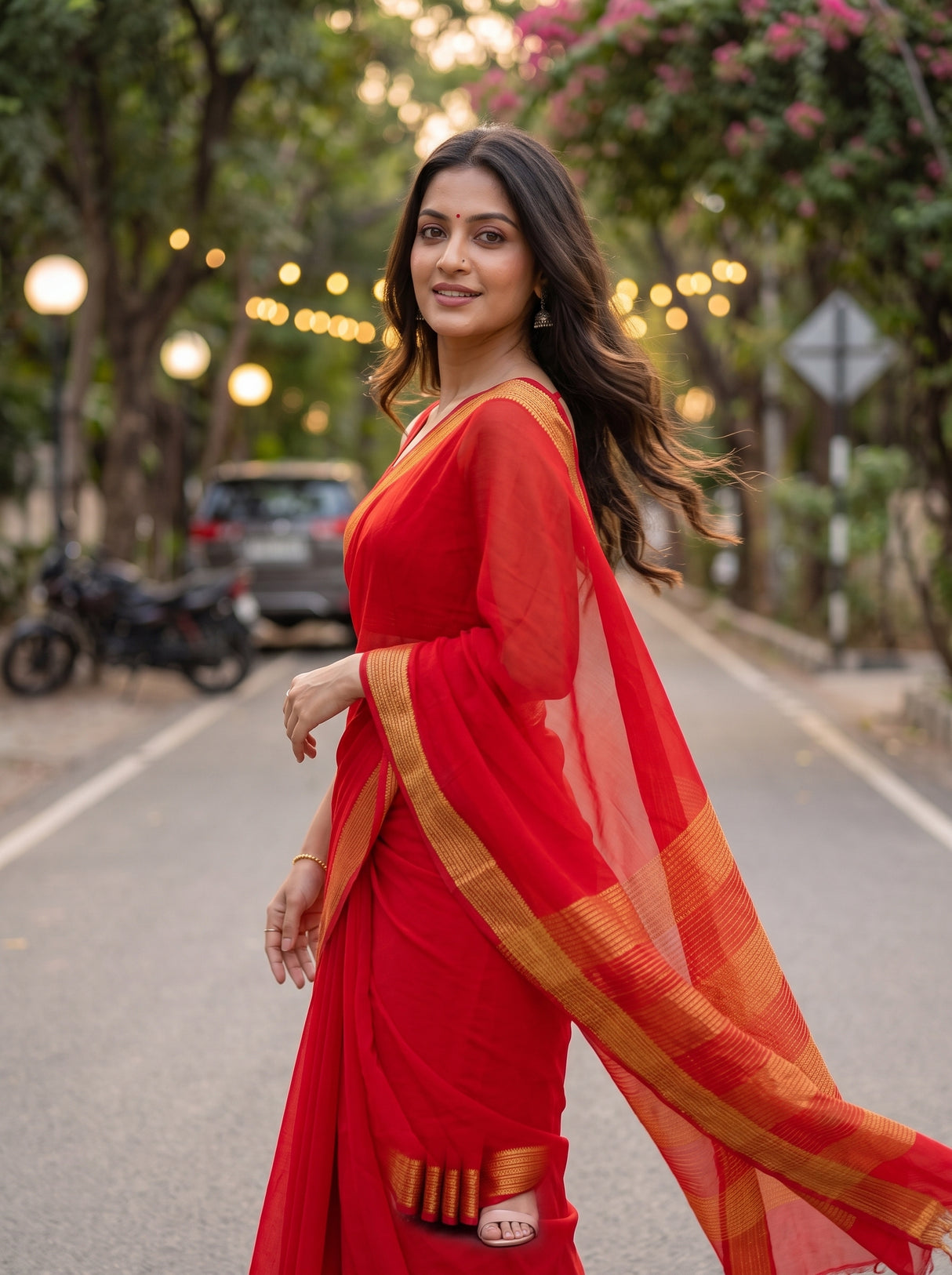 MIMOSA Red Saree Saree — pose 9 styling detail