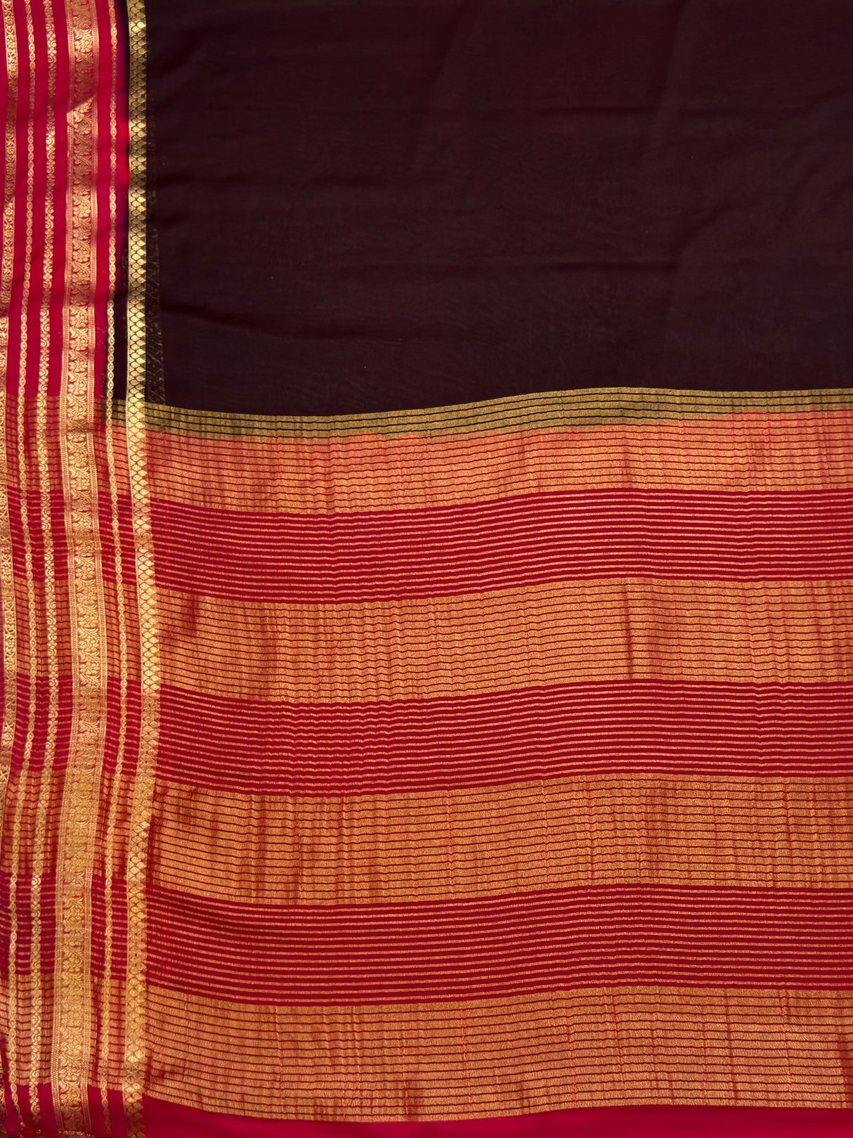 MIMOSA Chocolate Mysore Silk Crepe Saree — pallu and zari work detail