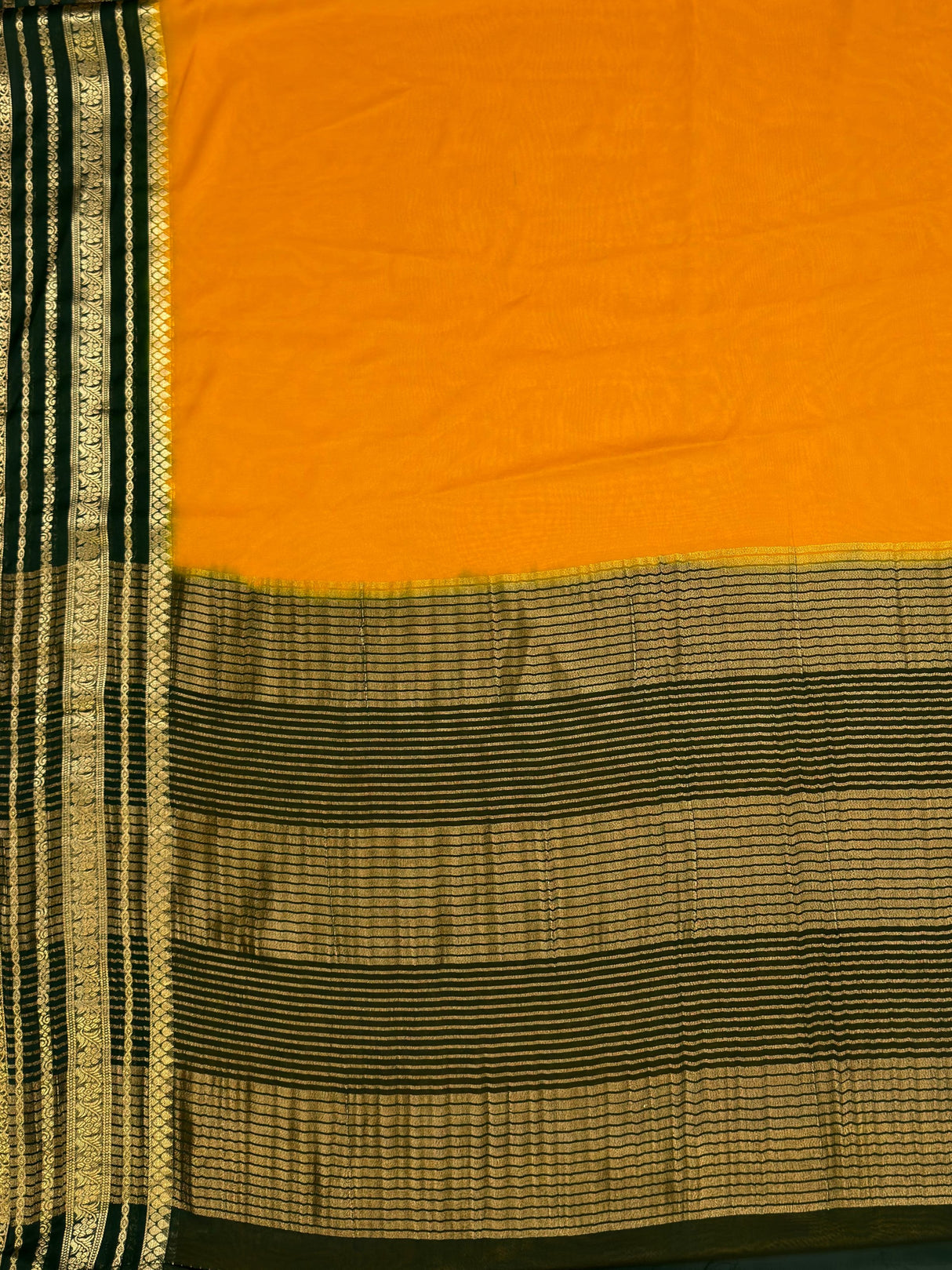 MIMOSA Gold Mysore Silk Crepe Saree — pallu and zari work detail