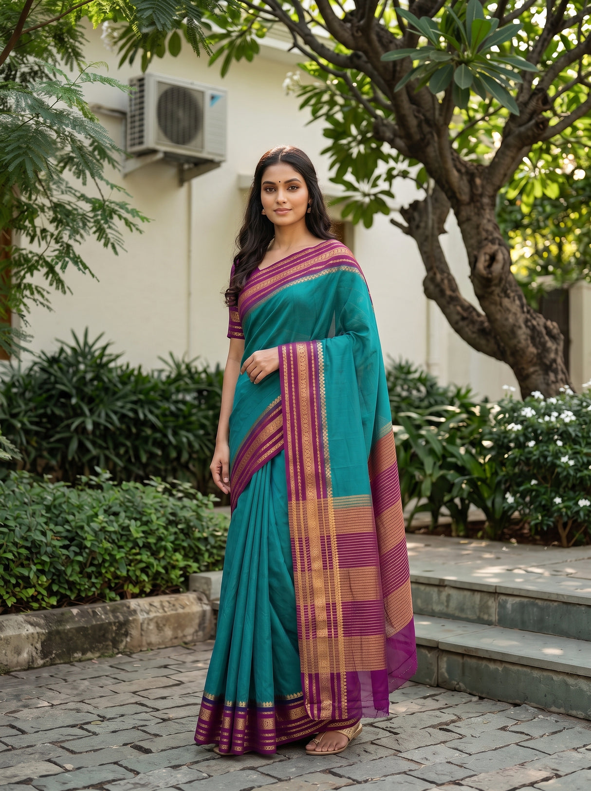 MIMOSA Sapphire Mysore Silk Crepe Saree — pose 10 styling detail