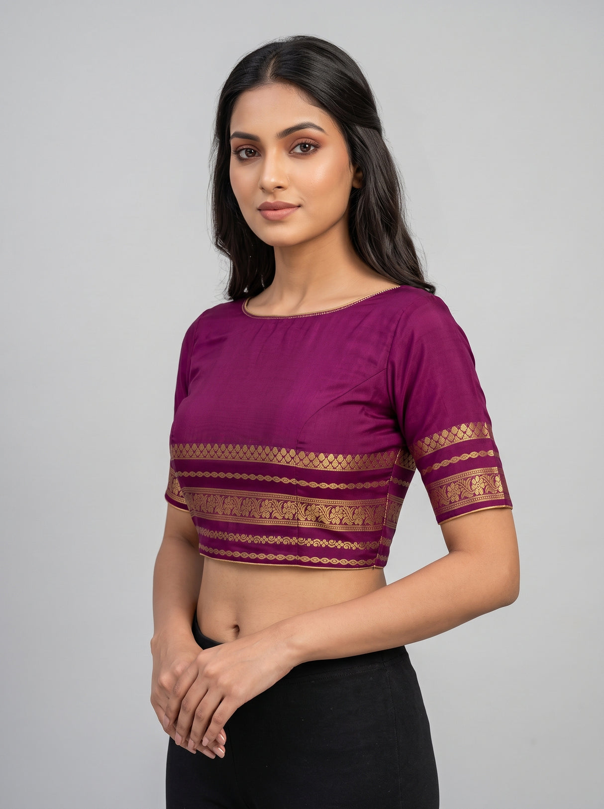MIMOSA Sapphire Mysore Silk Crepe Saree — blouse close-up