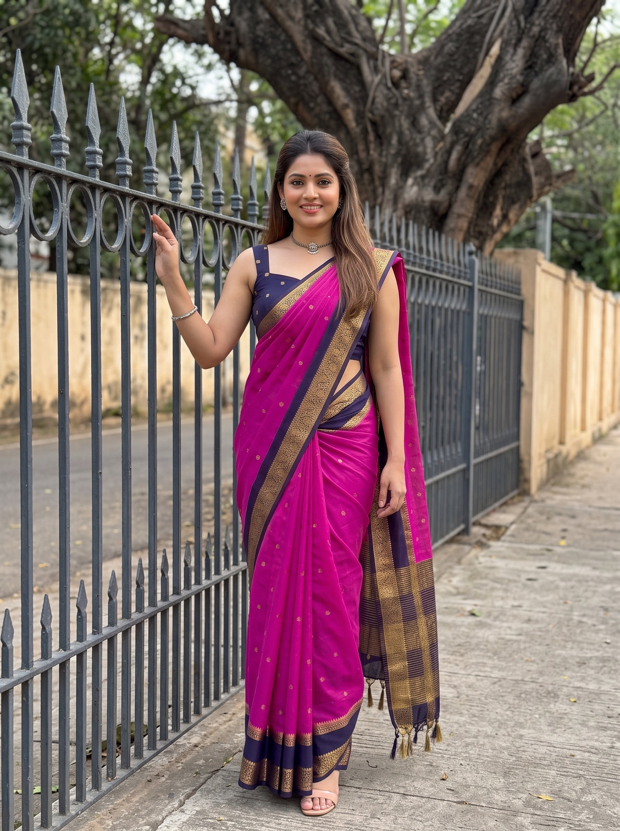 MIMOSA Magenta Mysore Silk Crepe Saree — pose 6 styling detail