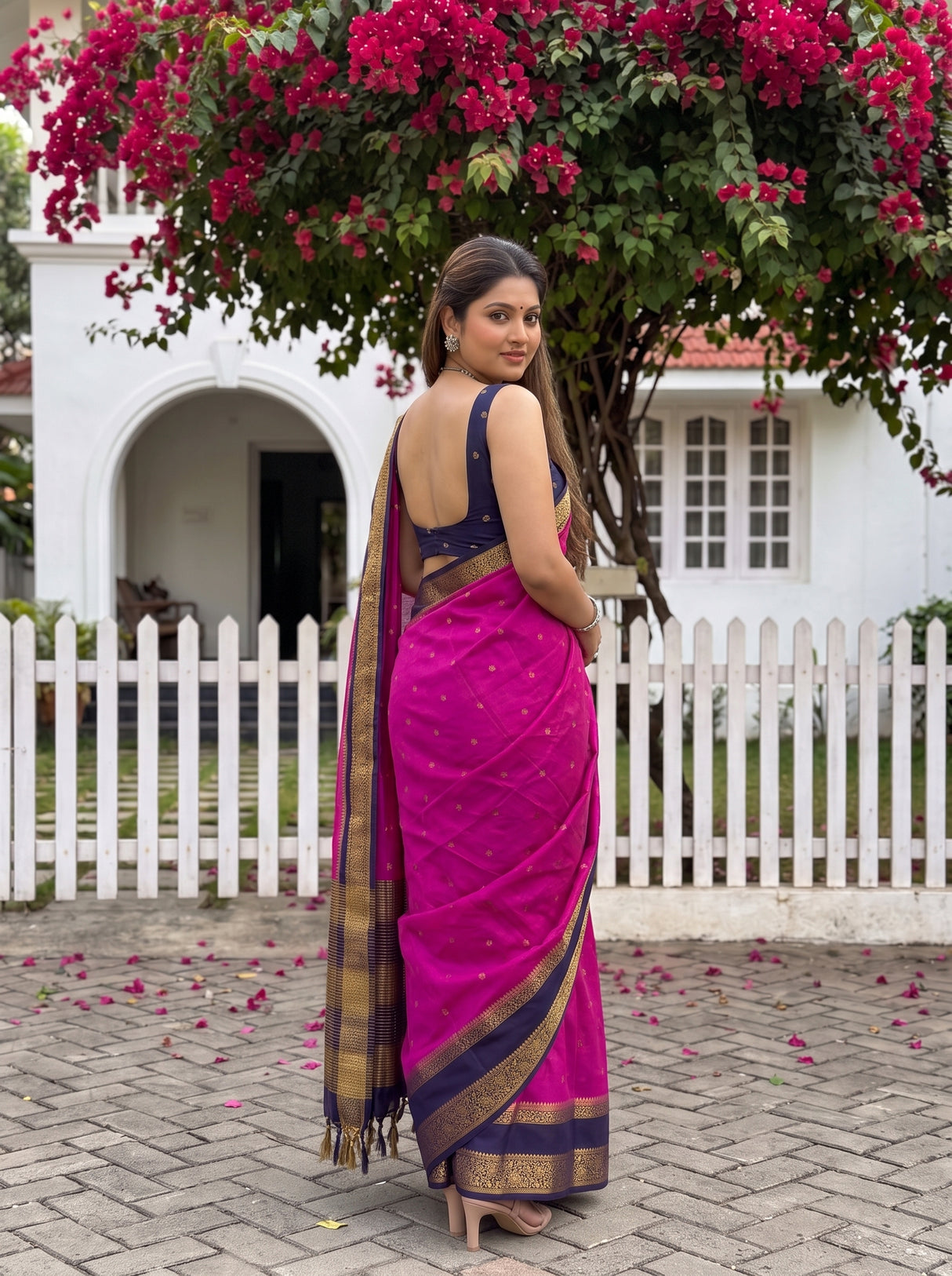 MIMOSA Magenta Mysore Silk Crepe Saree — pose 7 styling detail
