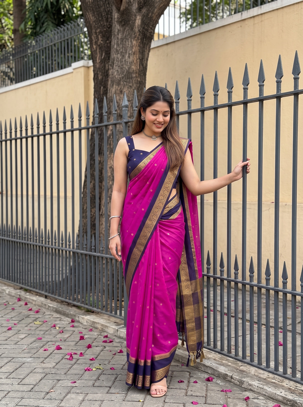MIMOSA Magenta Mysore Silk Crepe Saree — pose 9 styling detail